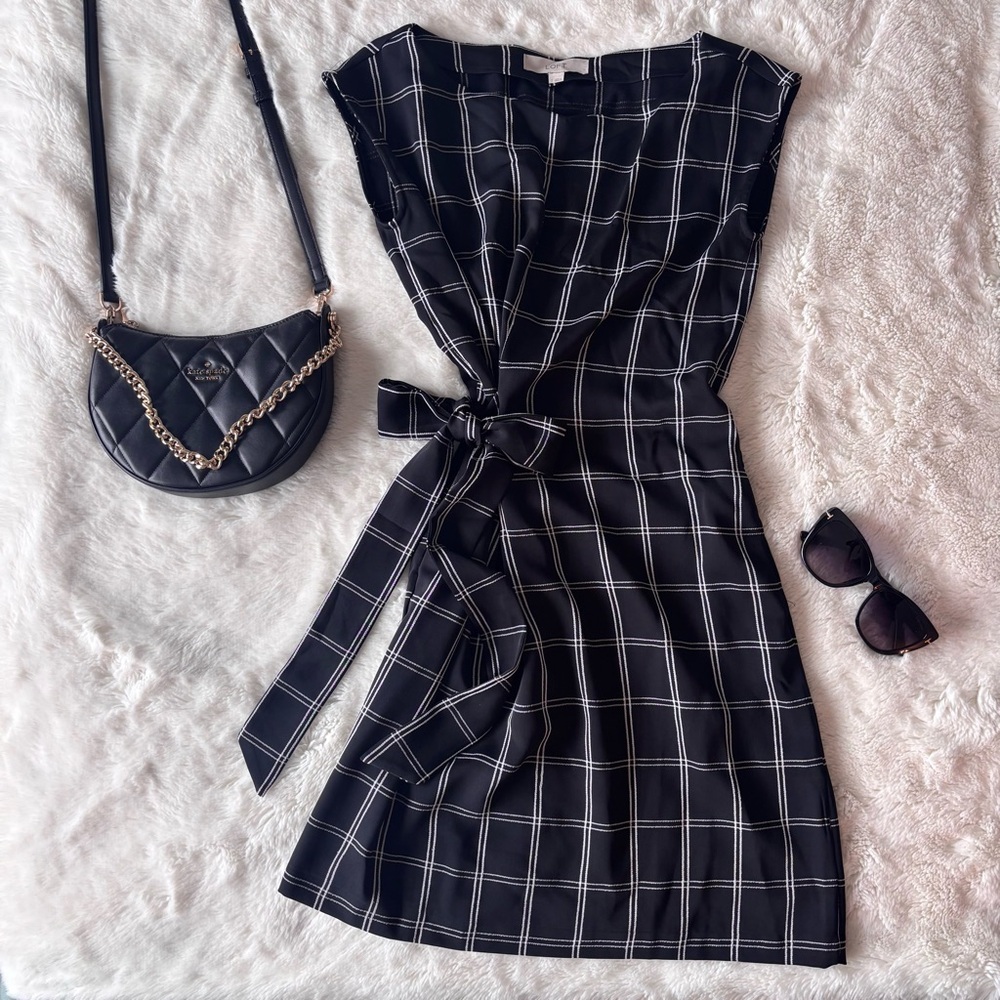 LOFT Black & White Checkered Mini Dress